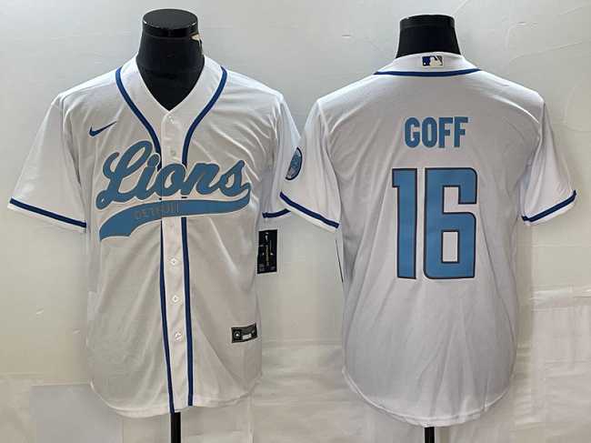 Men%27s Detroit Lions #16 Jared Goff White Cool Base Stitched Baseball Jersey